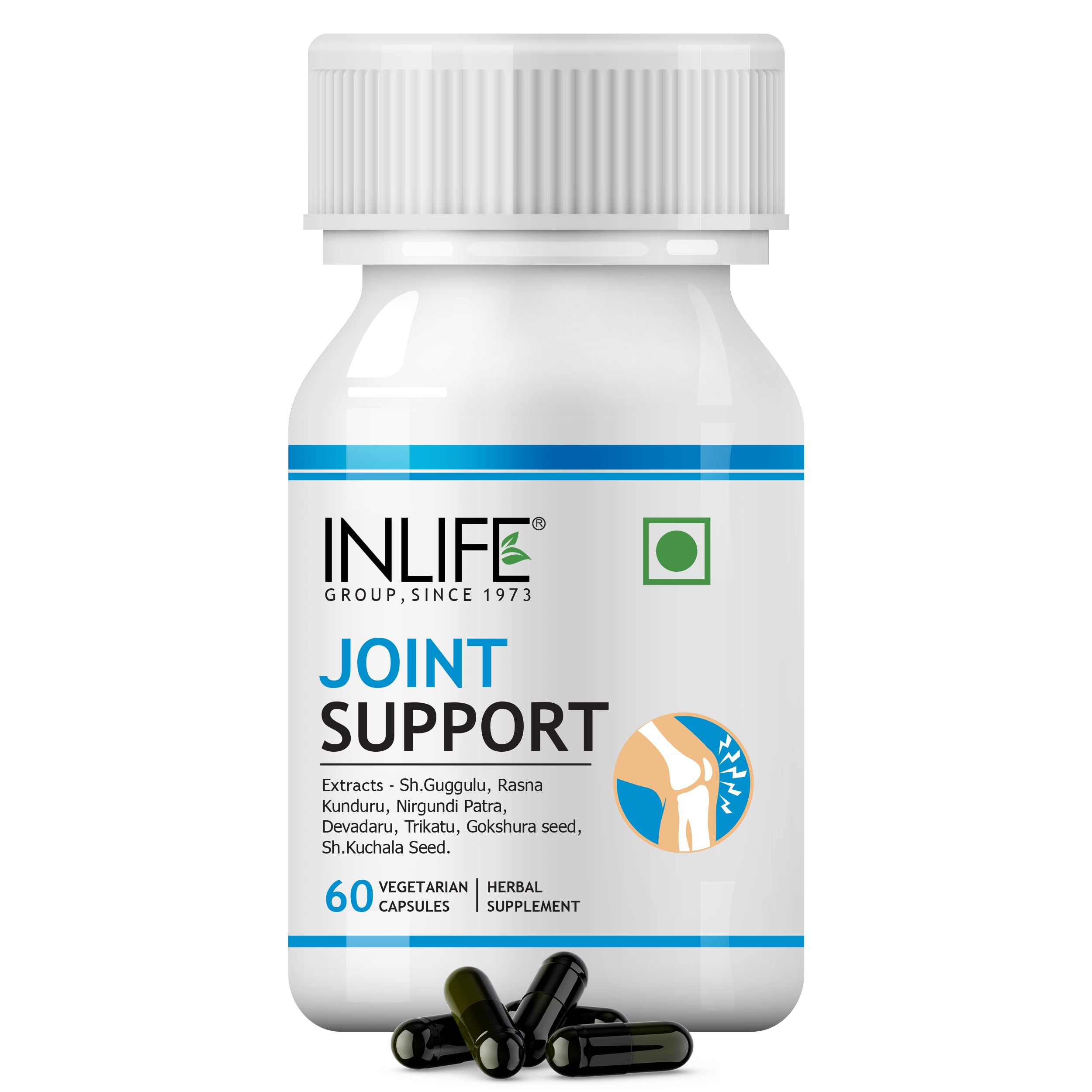 INLIFE Joint Support Supplement with Ayurvedic Herbs | Boswellia Serrata, Guggul, Tribulus, Rasna and more - 60 Vegetarian Capsules (Pack of 1)