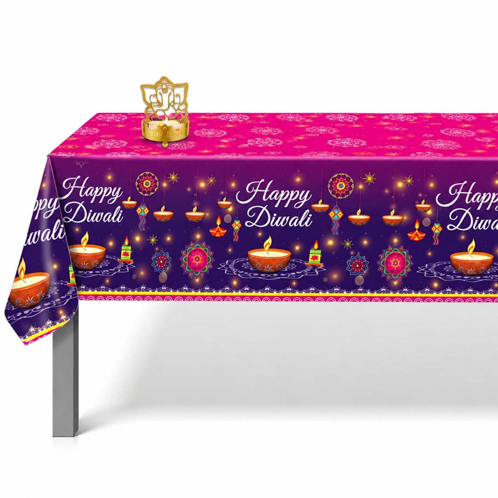 54x108 Inch Happy Diwali Decorations Table Cloth Disposable Tablecloths