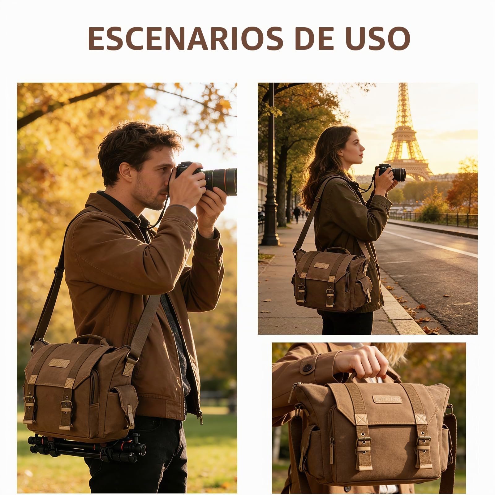 Luakug - Bolsa para cámara réflex, Bolsa de Hombro para cámara con Material Impermeable y Acolchado Desmontable, Compatible con cámaras réflex Canon Nikon Sony (marrón)