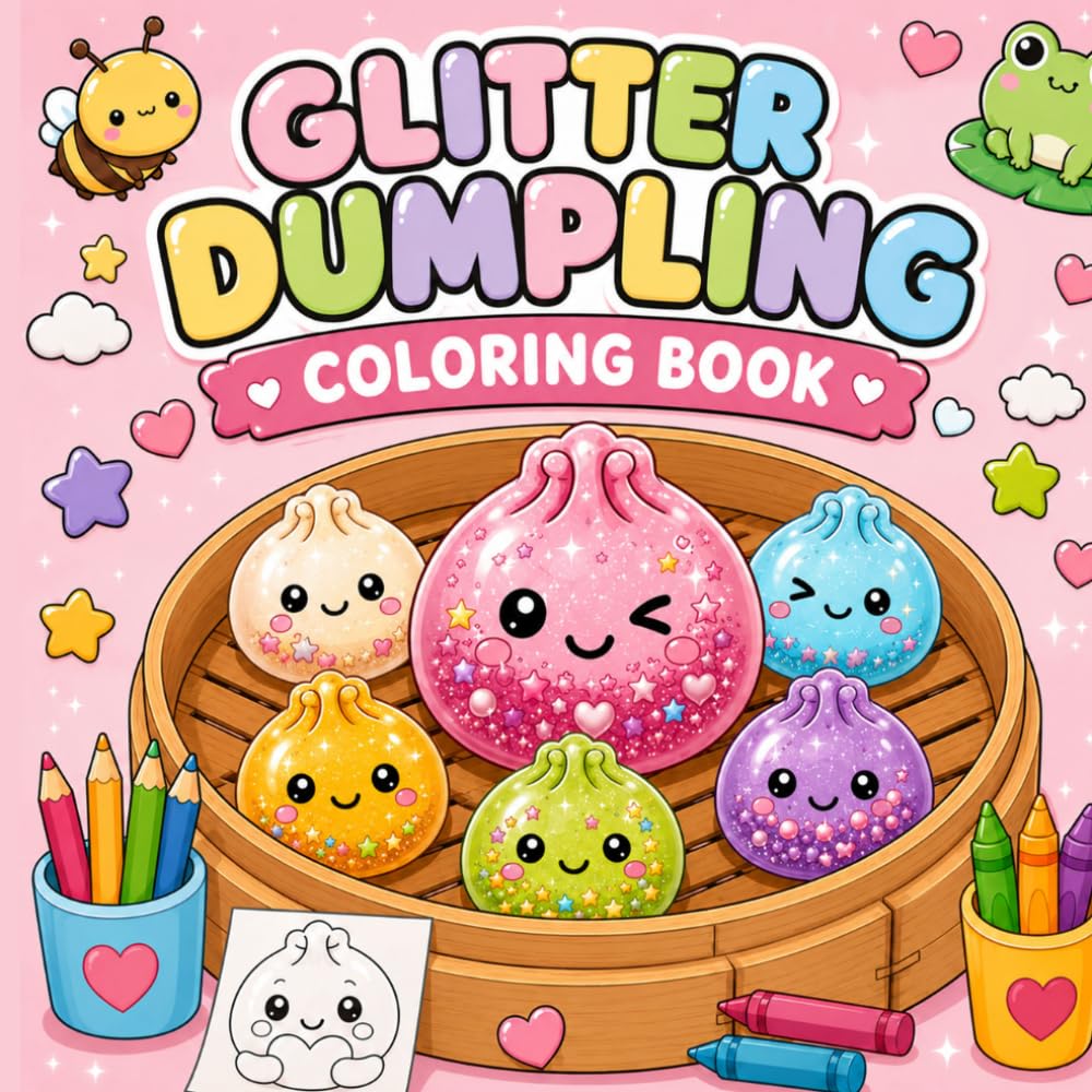 Glitter Dumpling Coloring Book: 30 Adorable Bold & Easy Coloring Pages Featuring Cute Kawaii Dumplings, Silly Food Characters for Kids, Teens to Relax and Have Fun