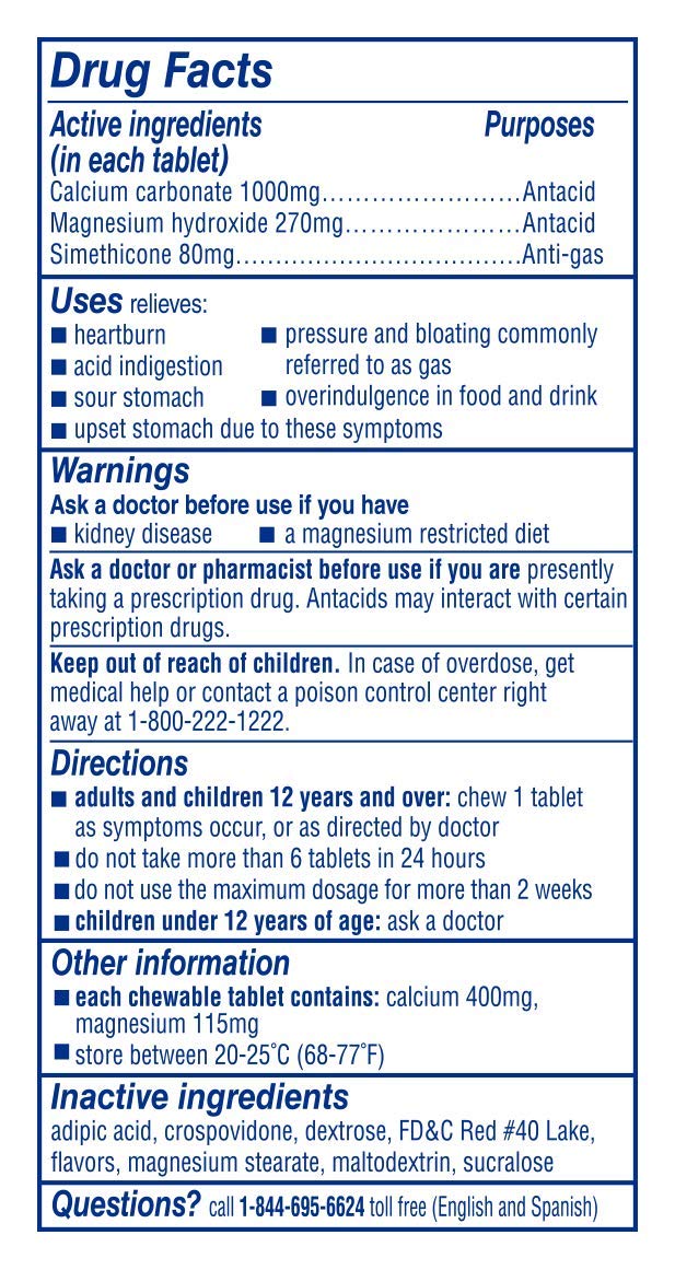 Mylanta One Single Dose Chewable Antacid/Antigas Tablets, Berry Ginger