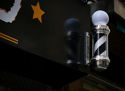 Miniatura 6 de Luz de poste de peluquería de 20 pulgadas, mini letrero giratorio en blanco y negro plateado, montaje en pared, ahorra energía