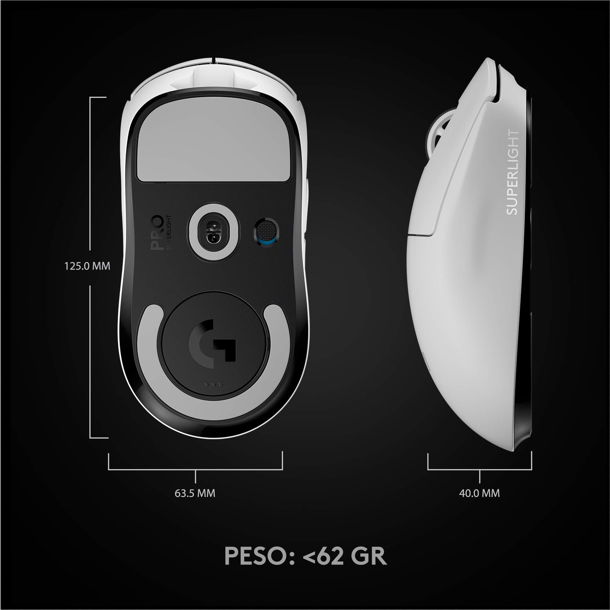 Logitech G Pro X Superlight Ratón Gaming Inalámbrico, Captor Hero 25K, 25,600 dpi, Ultraligero con 63g, Peso Reducido, 5 Botones Programables, Batería Larga Duración, PC/Mac - Blanco