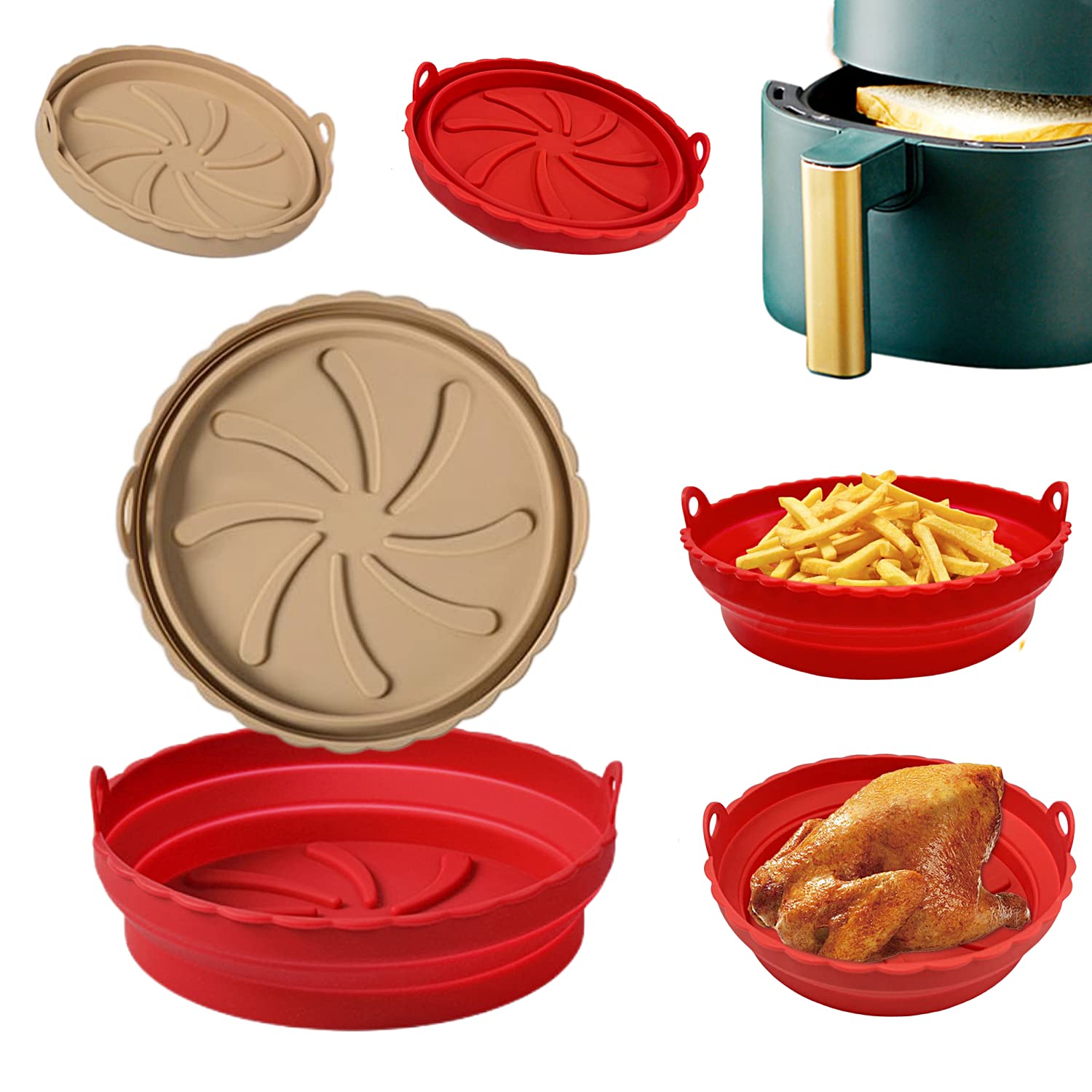 2packs Silicone Air Fryer Liner,7.87in Reusable Round Air Fryer Pot,Foldable Silicone Air Fryer Basket,Food Safe Micro-oven Accessories