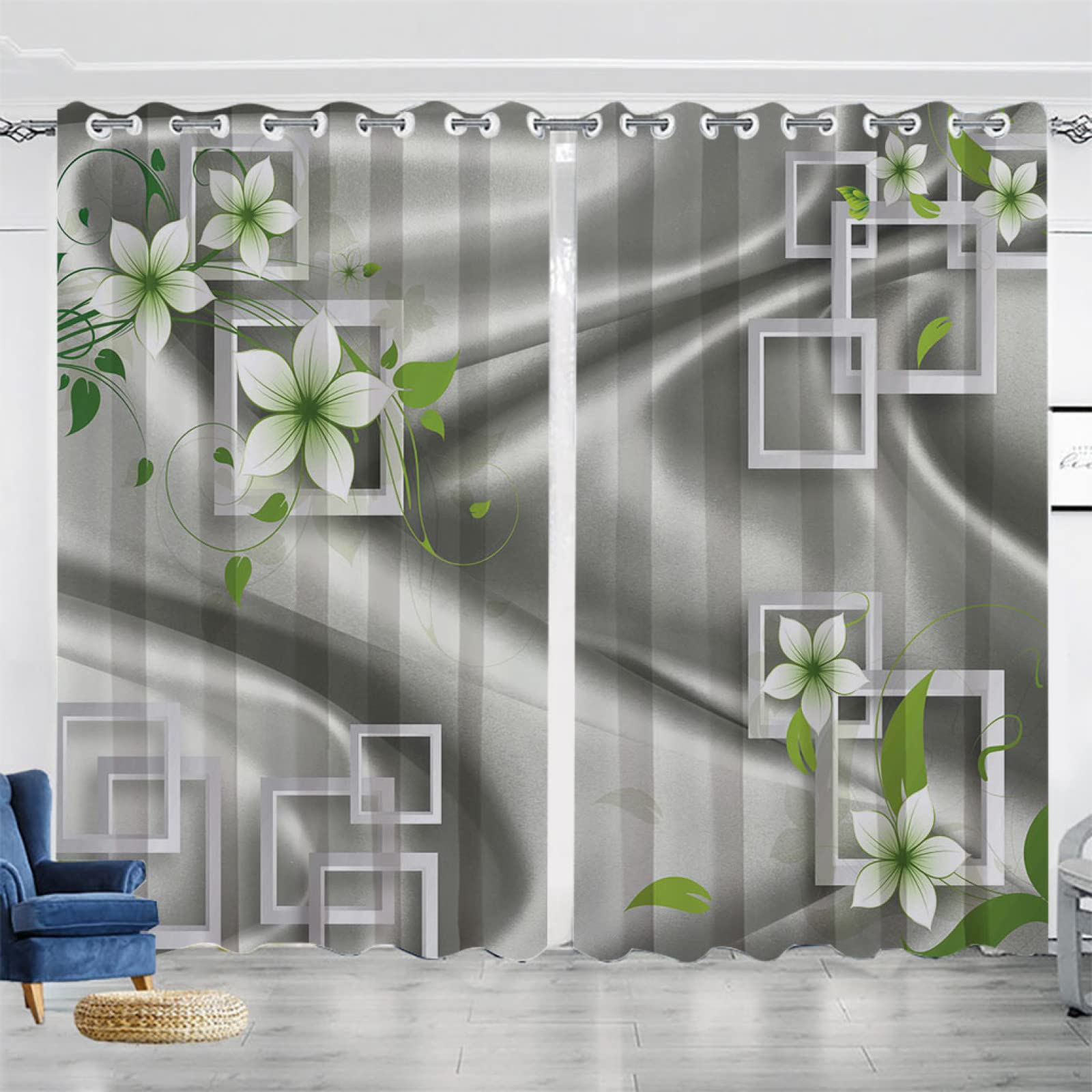 Vorhang Blickdicht Verdunklungsvorhänge Gardienen 2-SetBlume 150x166cm