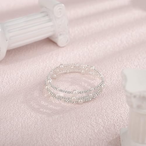 Miniatura 5 de YERTTER Pulsera elástica multicapa con diamantes de imitación de perlas plateadas y doradas, de los años 20, regalo para mujeres y novias