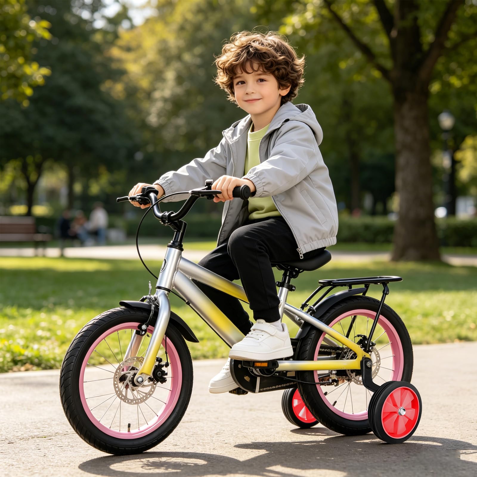 Ruote di supporto per bicicletta per bambini, stabili e sicure, regolabili da 30,5 a 50,8 cm, silenziose, antiscivolo, con luce, per principianti, per imparare all'aperto, colore rosso