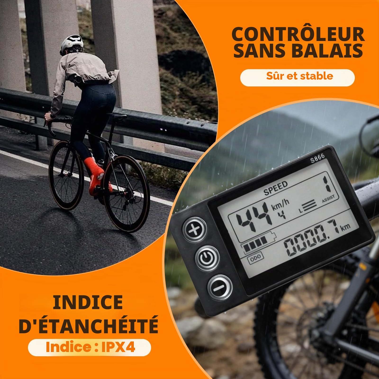 Contrôleur de Moteur électrique sans balais, contrôleur de Moteur sans balais avec écran LCD pour vélos électriques, VTT et trottinettes Affichage du Niveau de Charge et Vitesse 866 24 V/36 V 350 W