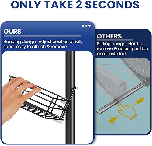 Miniatura 3 de SEIRIONE Organizador de ducha esquinero a prueba de óxido, 4 cestas grandes para almacenamiento de accesorios de baño, poste de tensión que se