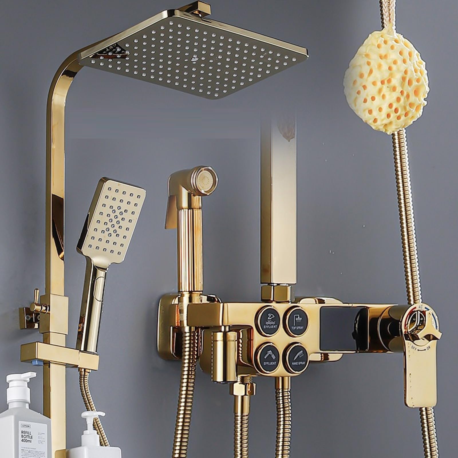 ASerZenith Family Hotel European Brass Body Faucet Bathroom Bathroom Button Shower Four-Position Black and Gold Shower Set(A-1gold 4-speed ConstantTemp)