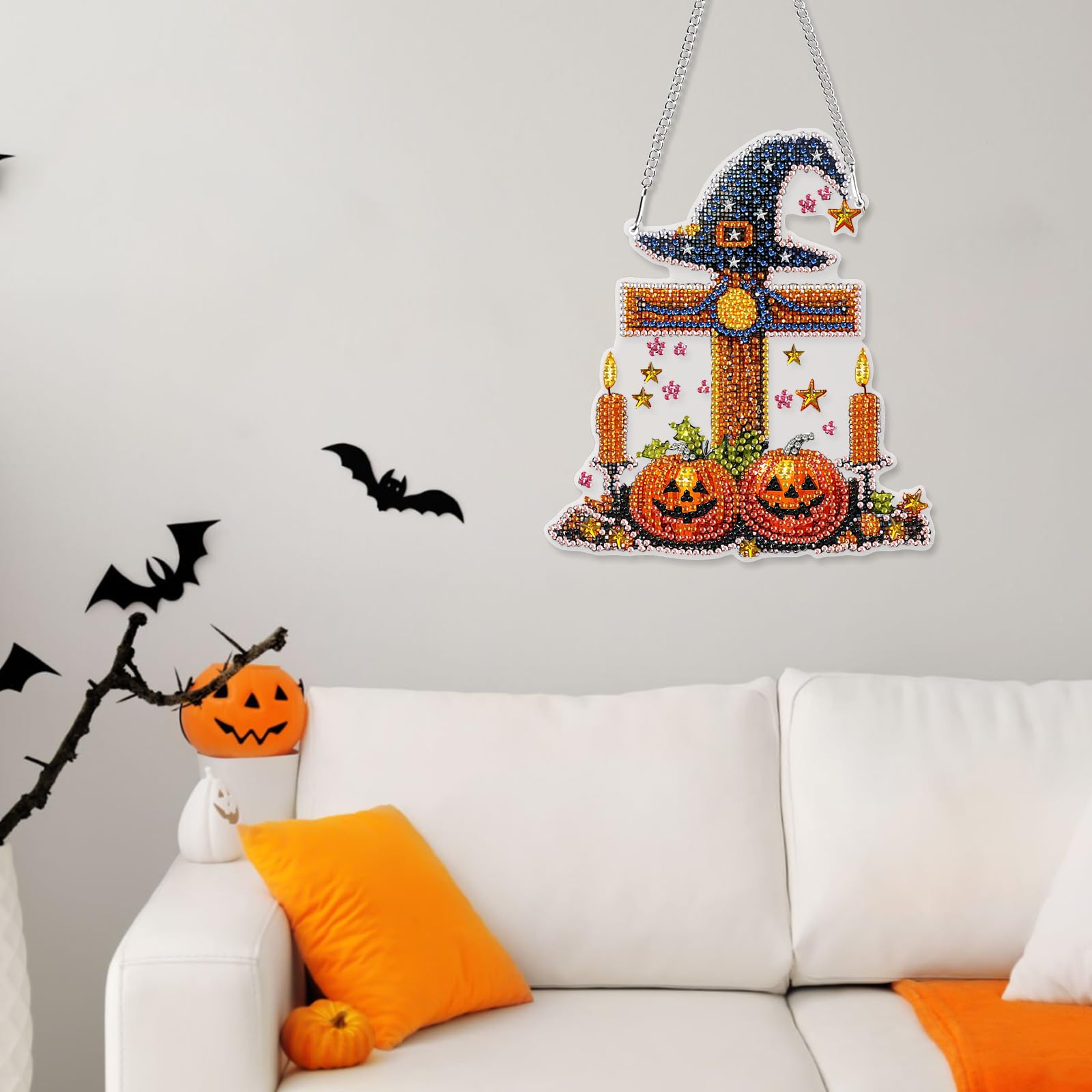 GHHKUD Halloween Diamond Art Hanging Kits for Adults Cross Diamond Painting Dreamcatcher Kits Pendant - Image 2