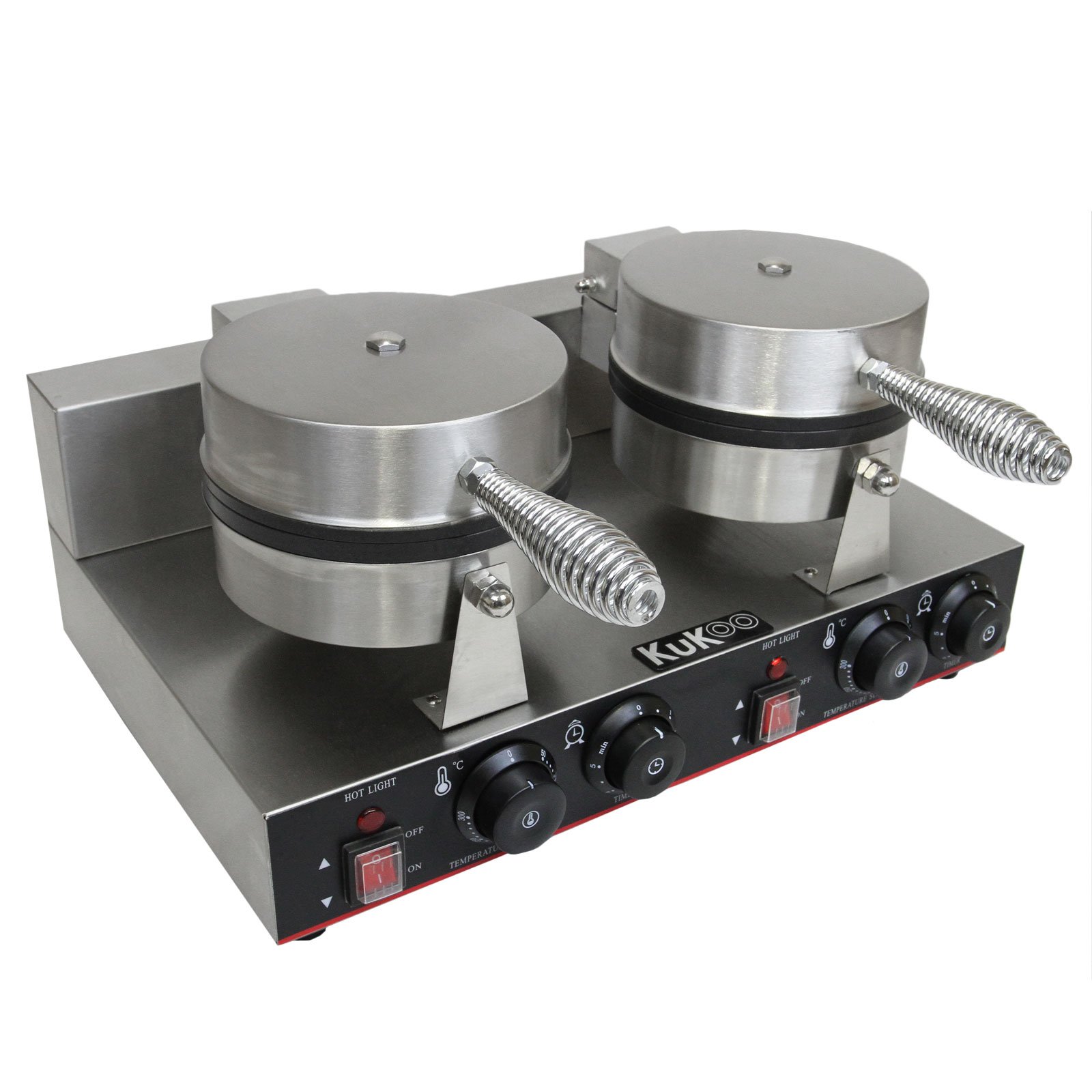 KuKoo Waflera Gofrera Doble Eléctrica 1000W de Acero Inoxidable, Aluminio y Plancha PTFE Waflera Gofres Waffle Maker Máquina de Hacer Waffles Wafflera Doble con Control Temperatura Automático