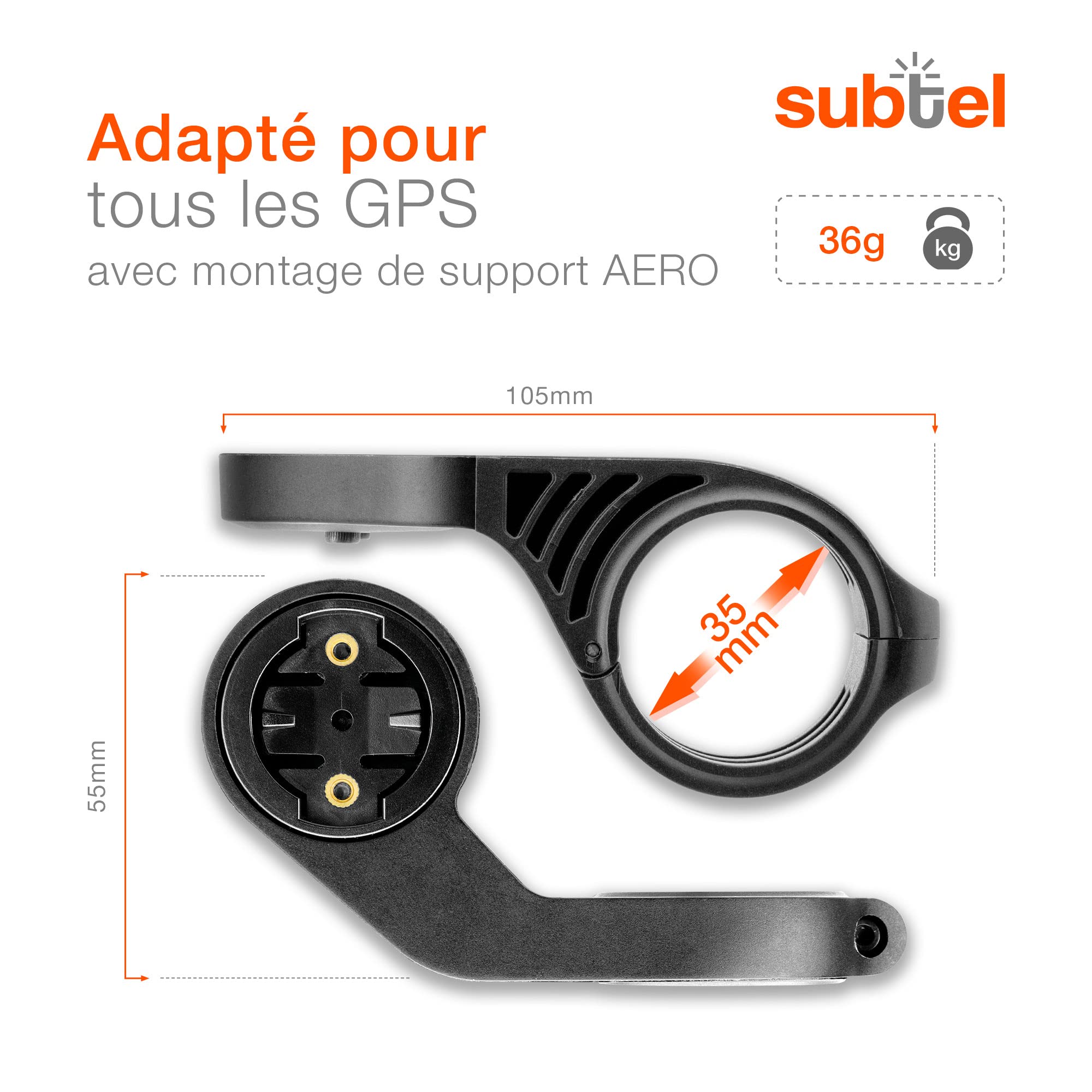 subtel Support de Guidon de vélo Fixation pour GPS et Compteur – Compatible avec Bryton Rider 10, 15, 310, 330, 410, 450, 860, One – pour Guidon Ø 25mm à 35mm – Noir