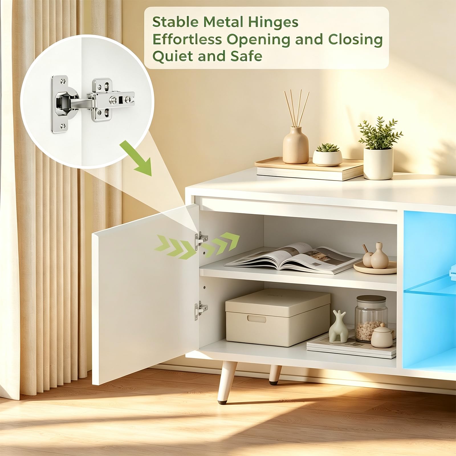 Meuble TV avec LED Réglable, Table TV Design 148x40x49.5 Cm