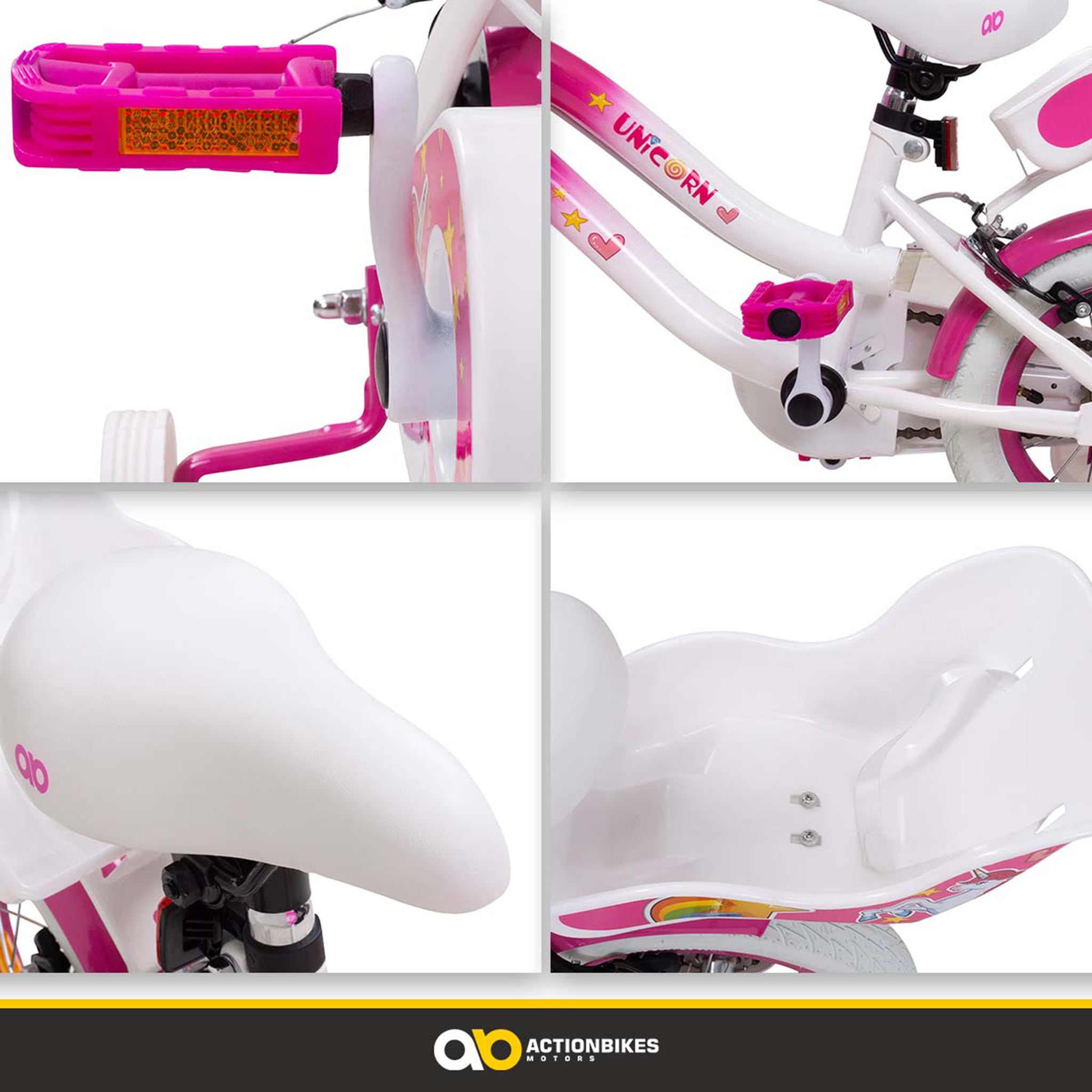 Actionbikes Kinderfahrrad Unicorn | 12 16 Zoll - V-Brake Bremsen - Fahrrad für Kinder von 2-7 Jahren - Schutzblech v. / h - Kinder Fahrrad für Mädchen & Jungen - Fahrräder - Bicycle - Kinderrad - Bike