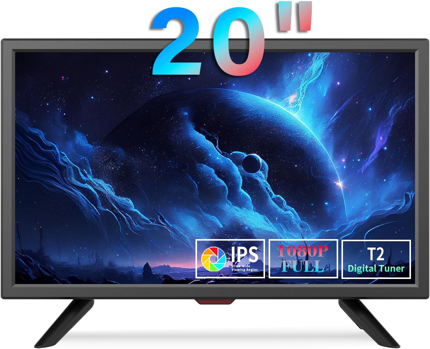 KCR 20 inch Freeview Cable TV,Built -in digital DVB-T2 TV Tuner,AV Input,HDMI/VGA in,USB Slot,Remote Control,Car (12 Volt) and Power Adapter