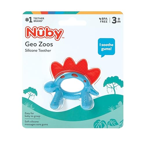 Vista 12 de Nuby Geo Zoos - Mordedor de masaje - Juguete de dentición para bebés, suave y fácil agarre, más de 3 meses, dinosaurio