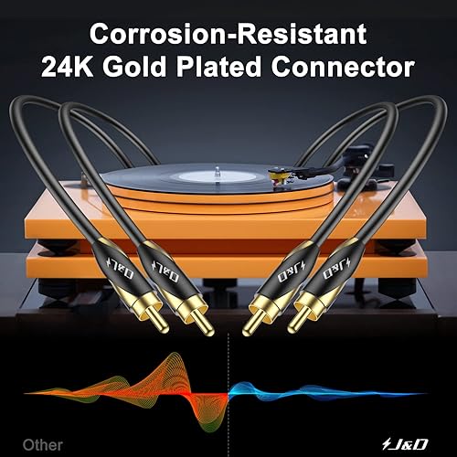 Miniatura 3 de J&D Audiophiles - Cable RCA de 24 AWG 2RCA macho a 2RCA macho, cable de audio de interconexión estéreo chapado en oro para cine en casa, televisión