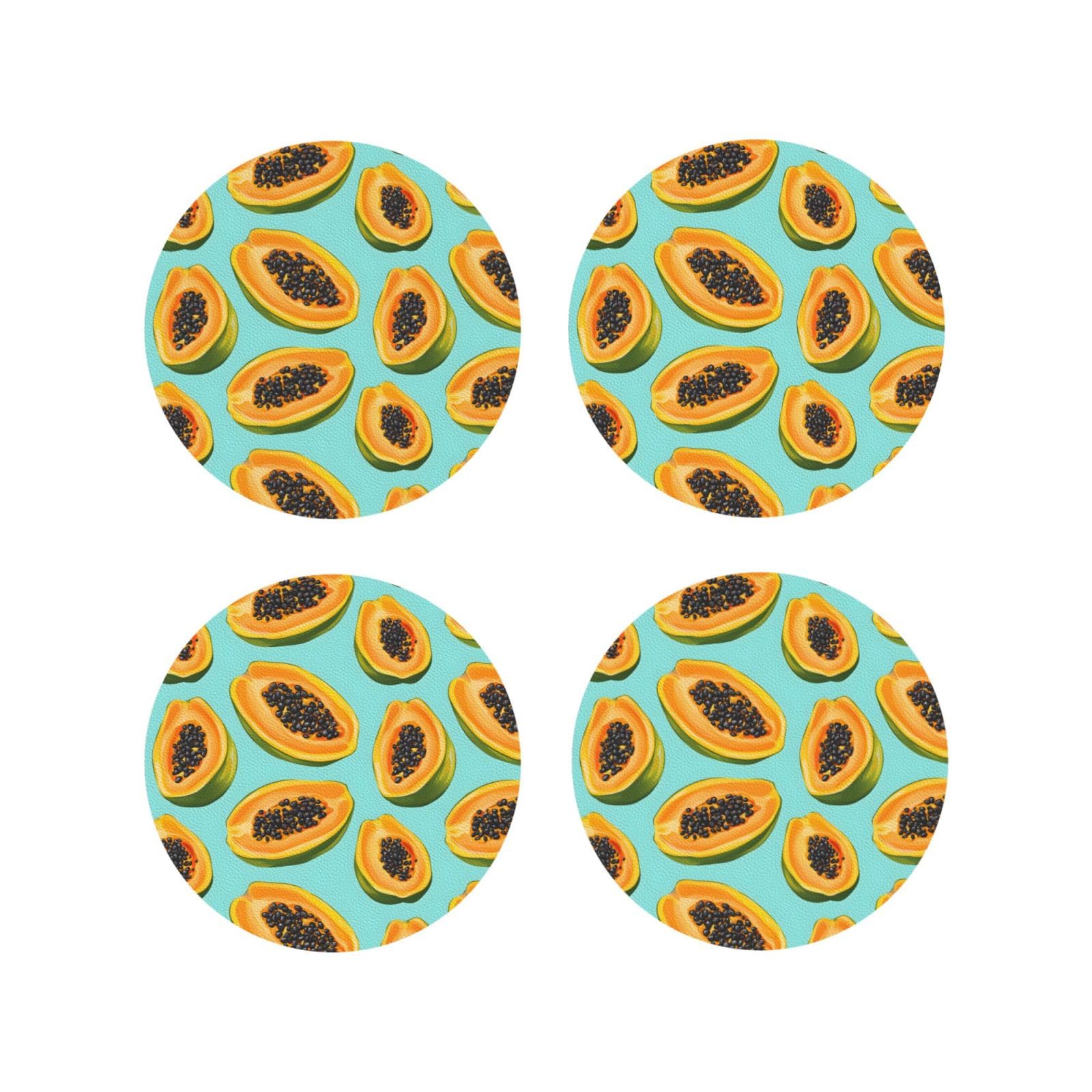 Smazdfxx Women's As Pic Leather Coasters Set Of 4 - Bright Papaya Print Lightweight Drink Coasters For Desk