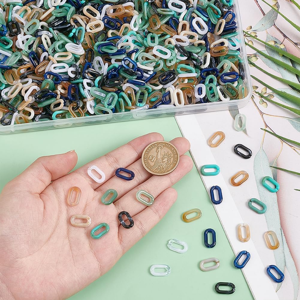 PH PandaHall 700pcs 7 Colors Acrylic Linking Rings, Rainbow Color Oval Open Linking Rings Quick Link Connectors C-Clip Hooks for Purse Eyeglass Chain DIY Craft Necklace Jewelry Making, 14x8.5mm - Image 3