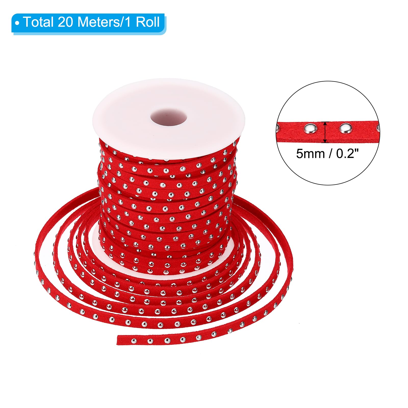 PATIKIL 65.6ft Studded Faux Suede Cord Rope for Jewelry Making 5mm Micro Fibre Flat Leather Lace Beading String Ribbon with Rivets - Image 2