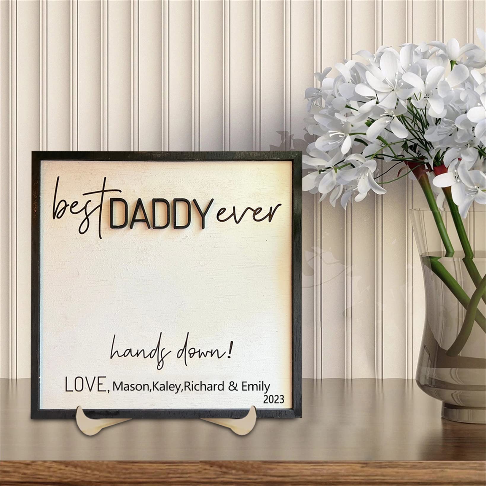 Personalizzato Best Dad Ever Hands Down Sign - Regalo Personalizzato per Impronte di Mani per Bambini per La Festa del papà, Compleanno - Targa in Legno per papà, Nonno, Zio