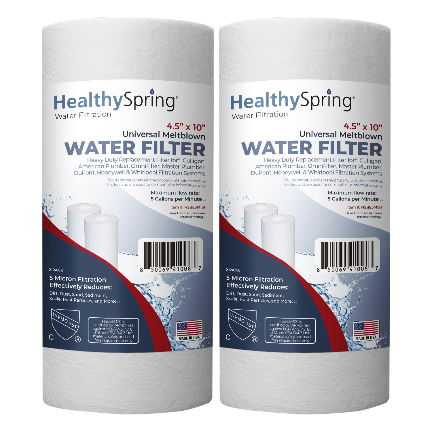 Filtro de agua fundido de 5 micras, 4.5 pulgadas, paquete de 2