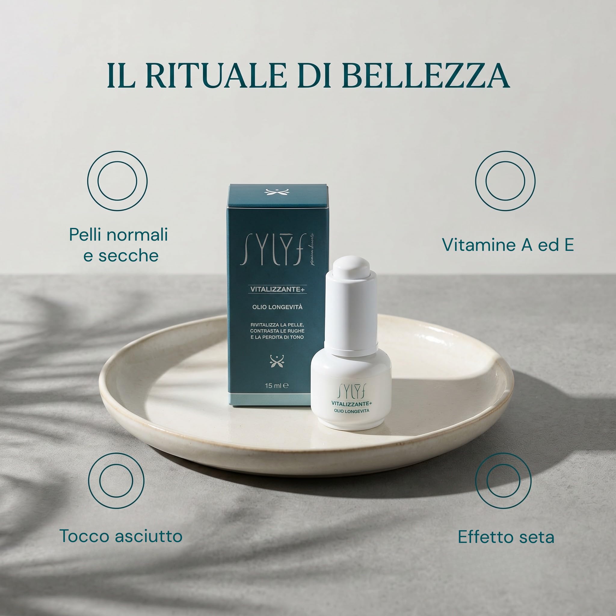SYLYF Olio Viso Vitalizzante+ con Vitamina A e E | Pelle Secca e Spenta | Nutriente ed Elasticizzante | 15 ml