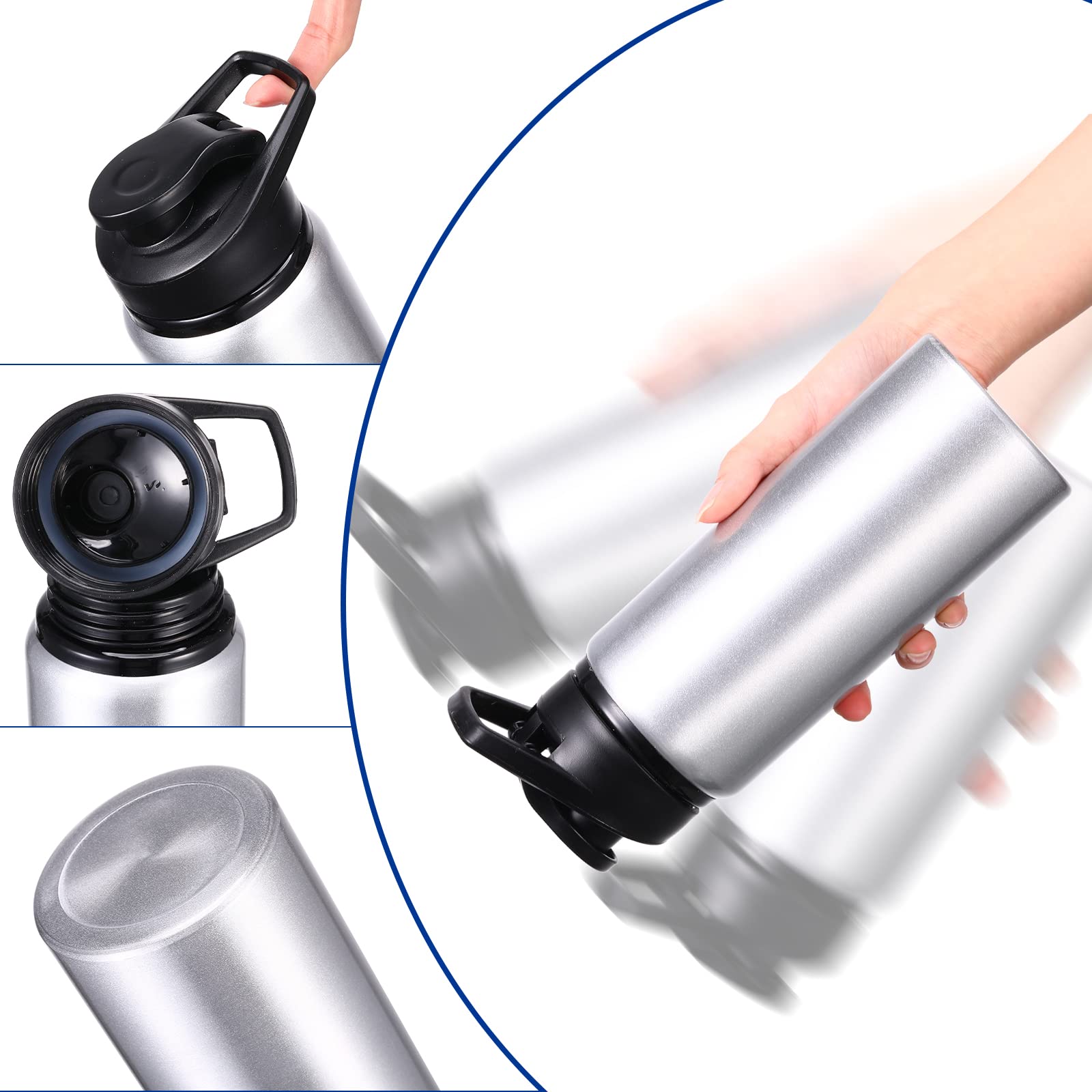 10 bottiglie d'acqua in alluminio riutilizzabili in alluminio, con coperchio a scatto leggero, facili da trasportare a prova di perdite, per palestra, sport, campeggio, escursionismo, pesca (argento)