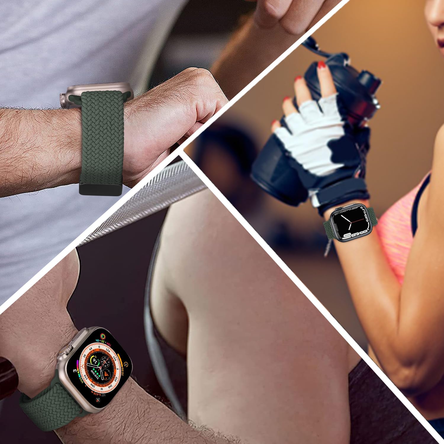 Sport Solo Loop Compatible with Apple Watch Band 42mm 44mm 45mm 49mm for Women Men,Adjustable Magnetic Stretchy Nylon Braided Wristband for iWatch Series 9 8 7 6 5 4 3 Ultra 2 SE SE2,Green - Image 6