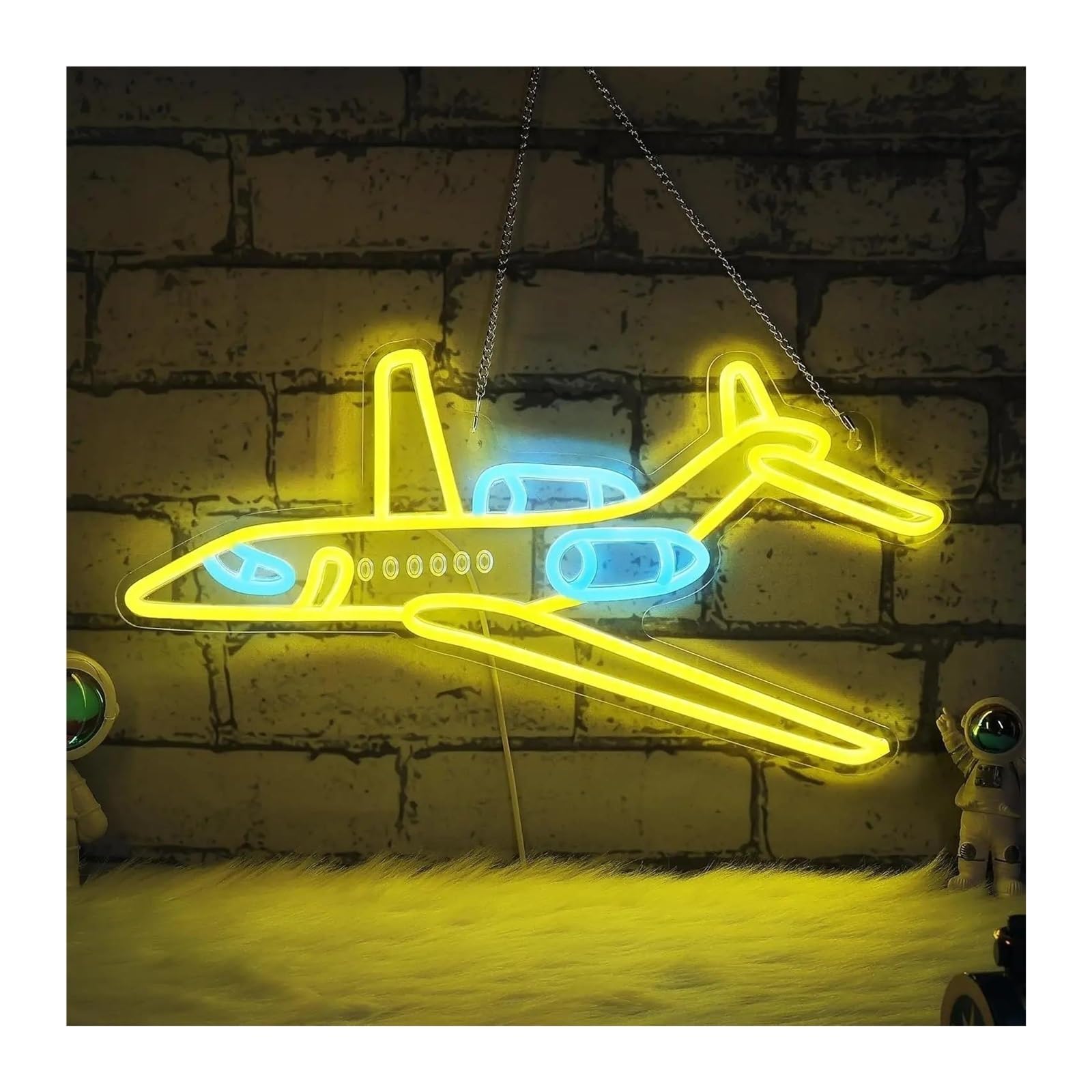 Decoración Lámparas Letrero De Neón De Avión, Luces Amarillas Y Azules Regulables Con Alimentación Por USB, Para Dormitorio Infantil, Sala De Juegos, Tienda, 43.4x24cm