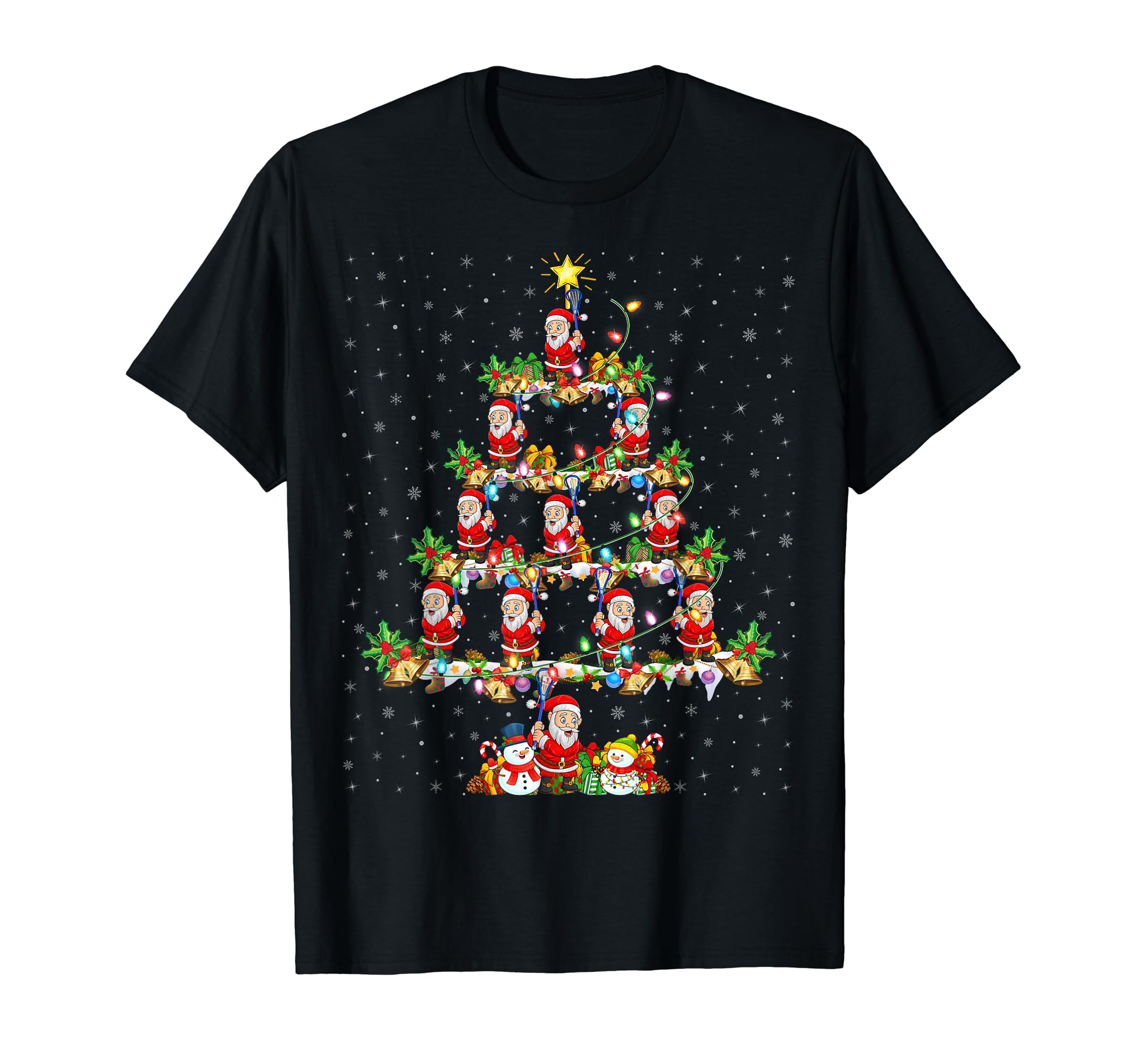 Santa Playing Lacrosse Christmas Gifts ZoneXmas Lighting Santa Playing Lacrosse Christmas Tree T-Shirt