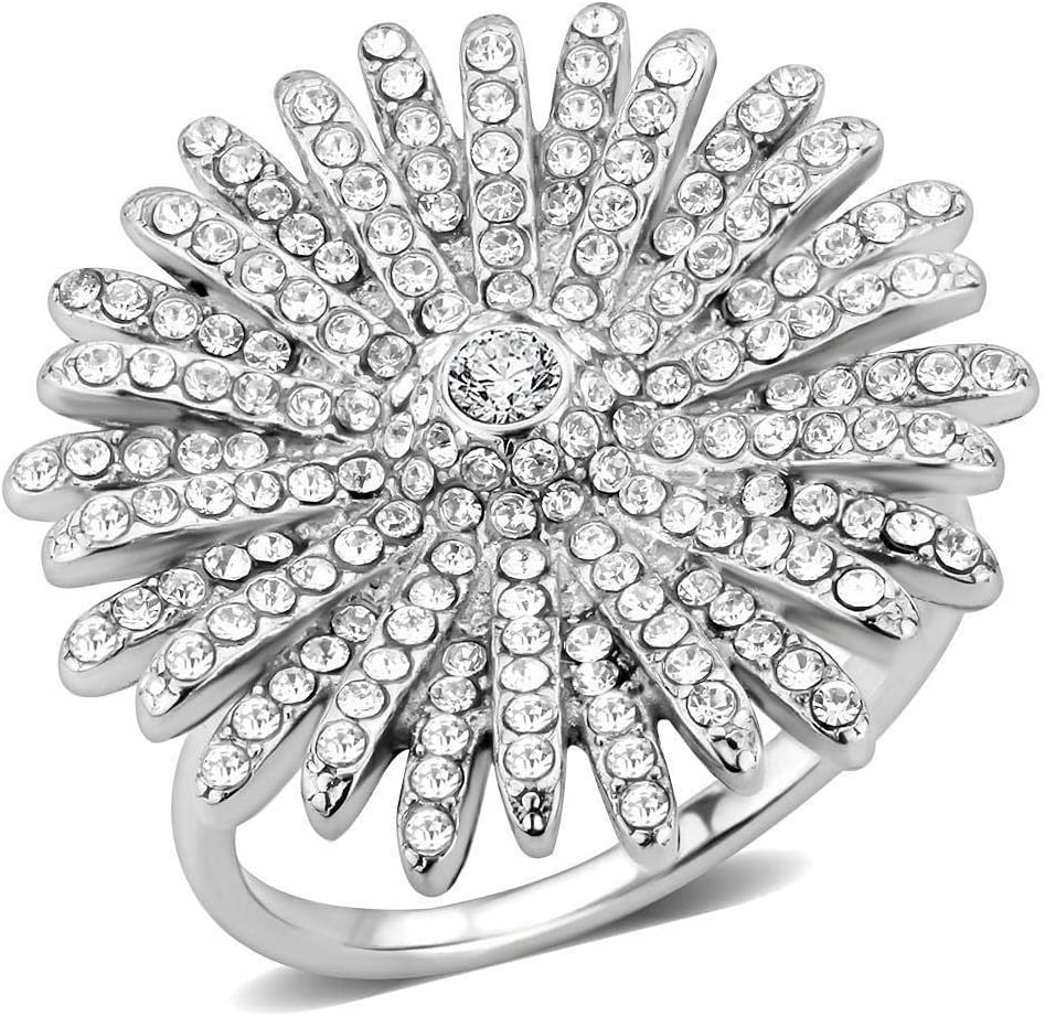 Women's Rose Flower Fashion Cocktail Statement Ring in Hypoallergenic Stainless Steel