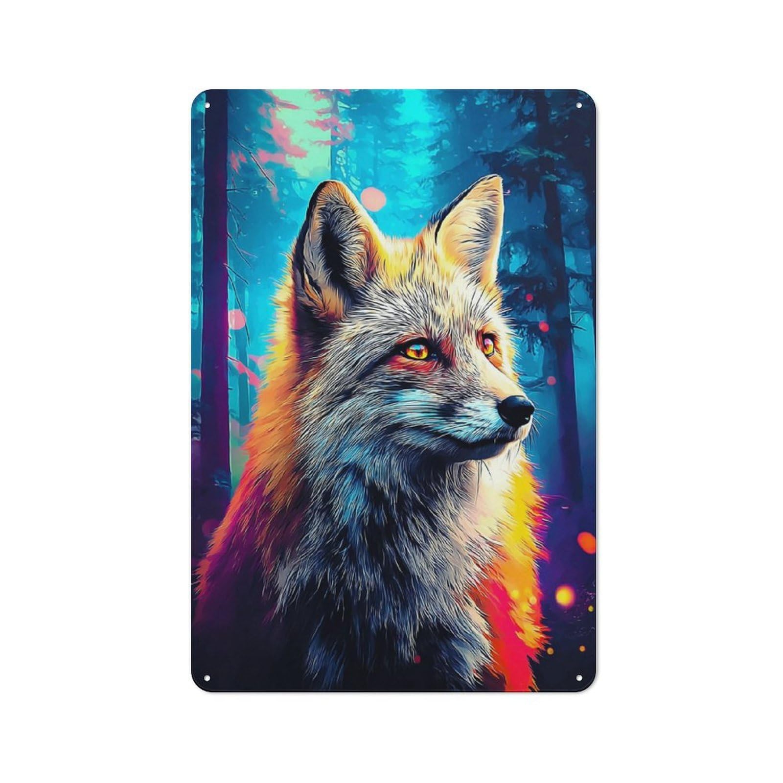 Junmoney Enchanted Forest Fox Portrait Rustic Metal Plaque 30X20cm For Guest Room Or Hallway, A Decorative Metal Sign For Guest Rooms And Hallways