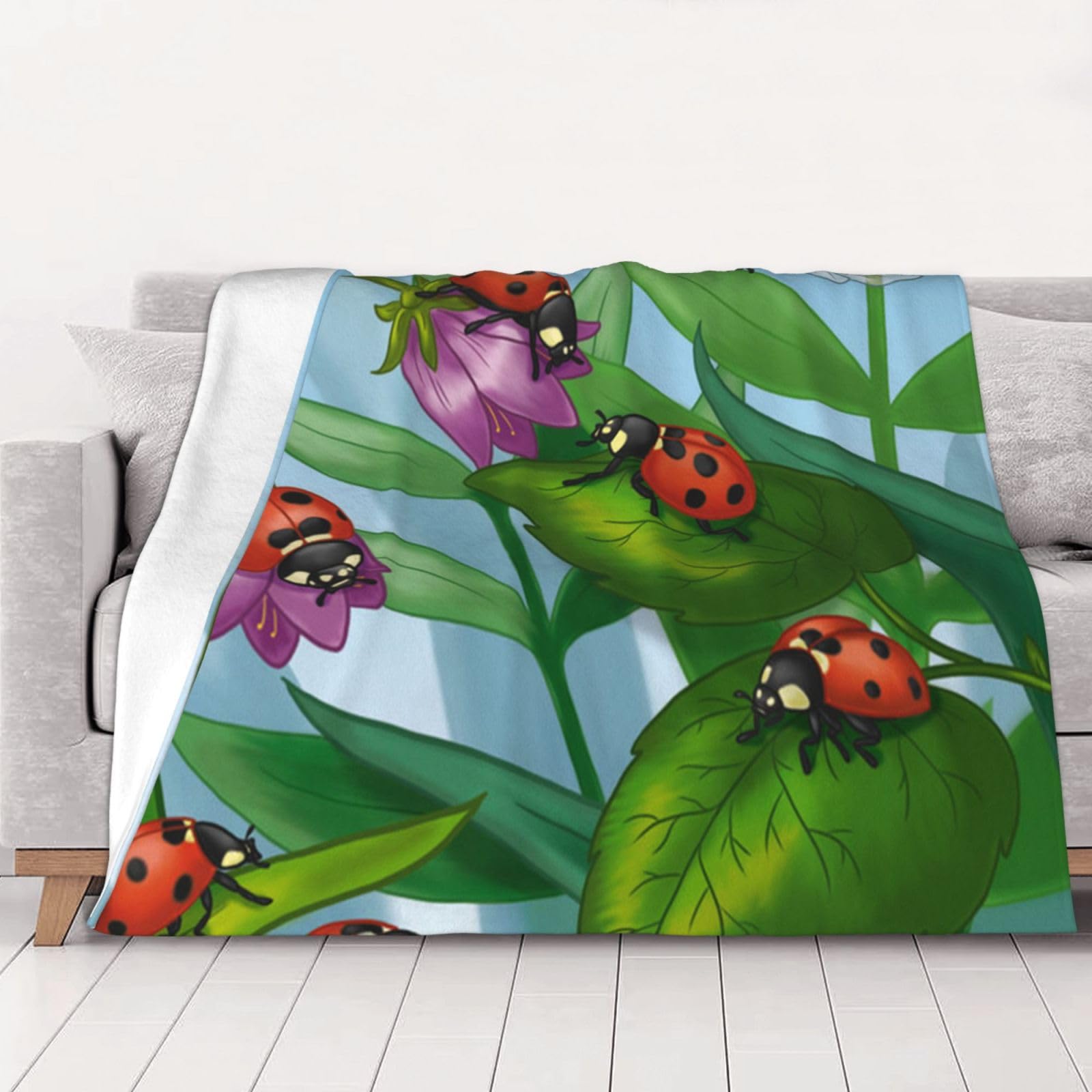 AUBKFELD Ladybug Printed Flannel Blanket 200x150 CM, Soft & Warm Throw Blanket for Sofa/Couch/Bed/Car, Gifts for Audlts Women Men