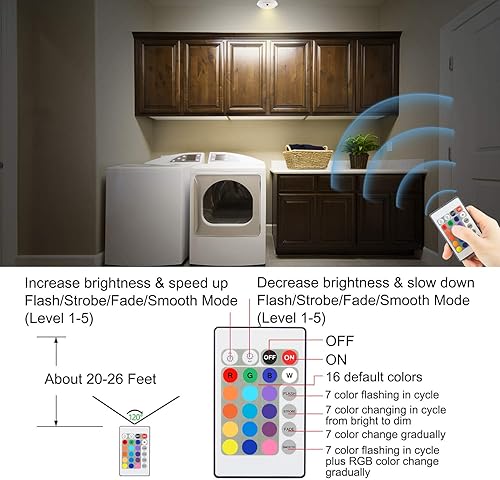 Miniatura 4 de HONWELL Lámpara de techo alimentada por batería con control remoto, accesorios de techo LED para interiores, luz de ducha inalámbrica, 300 lúmenes,