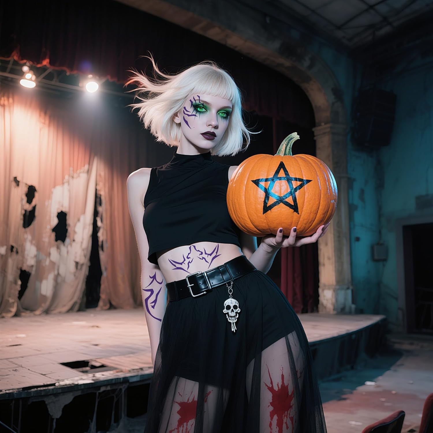 Purple Rumii Temporary Tattoo, Demon Pattern Tattoos for Cosplay, Halloween and Anime Conventions, 8 Sheets of 32x21CM Rumii Accessories