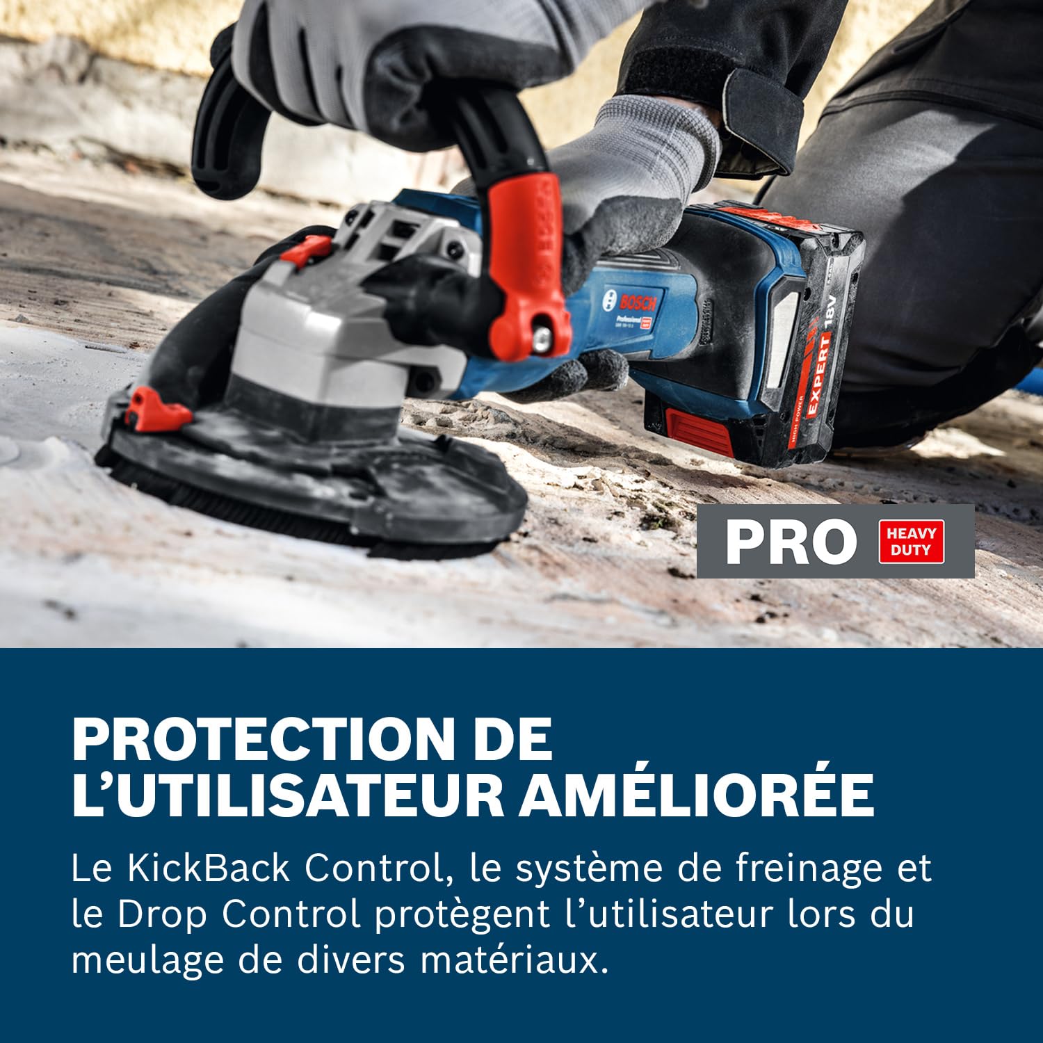 Bosch Professional 18V System ponceuse à béton sans-fil GBR 18V-15 S (avec L-BOXX 238, meule assiette diamantée, clé à ergots, brosse couronne de rechange en deux parties)