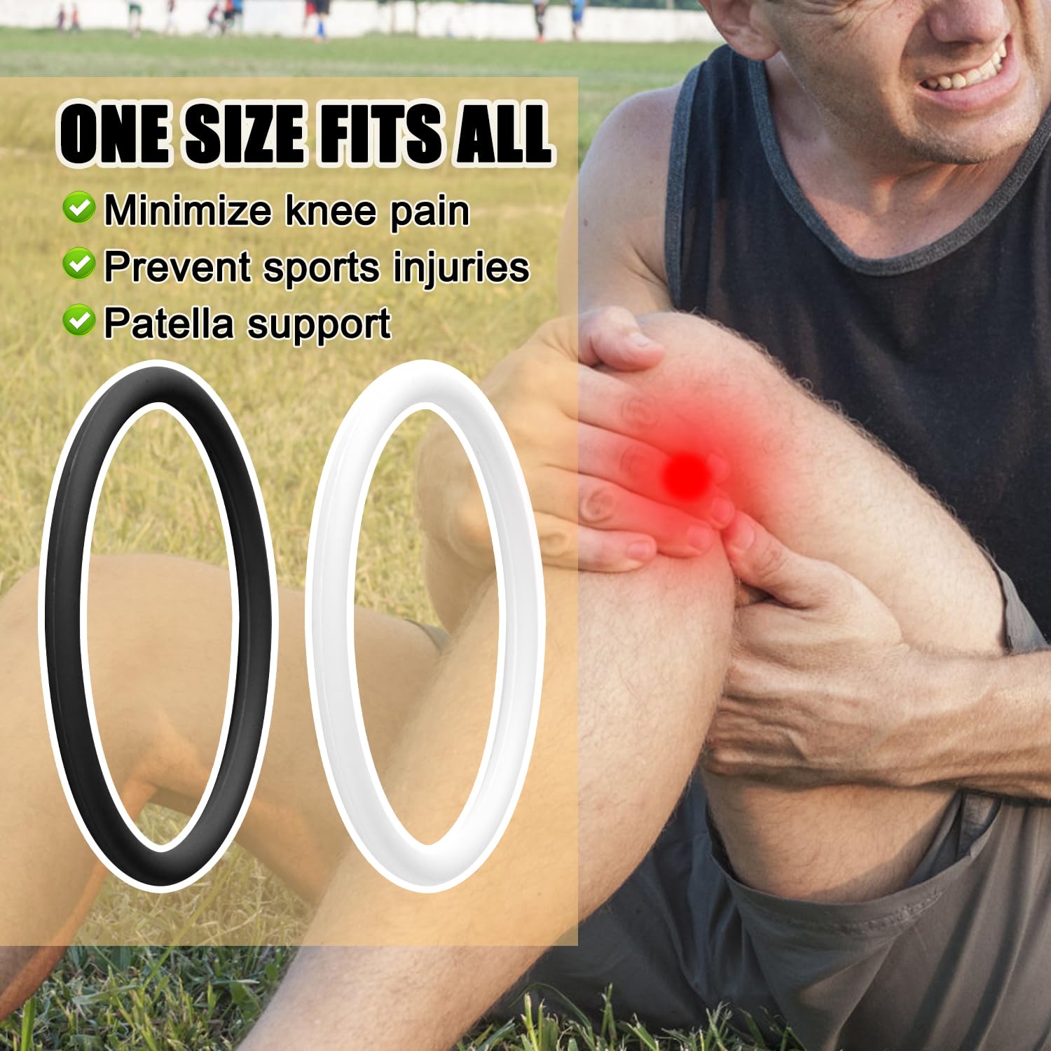 4 Cinghie Di Supporto Per Tendine Rotuleo In Silicone – 2 Nere + 2 Bianche – Regolabili E Traspiranti – Per Corsa, Basket, Calcio, Palestra – Tutore Elastico Per Ginocchio - 3