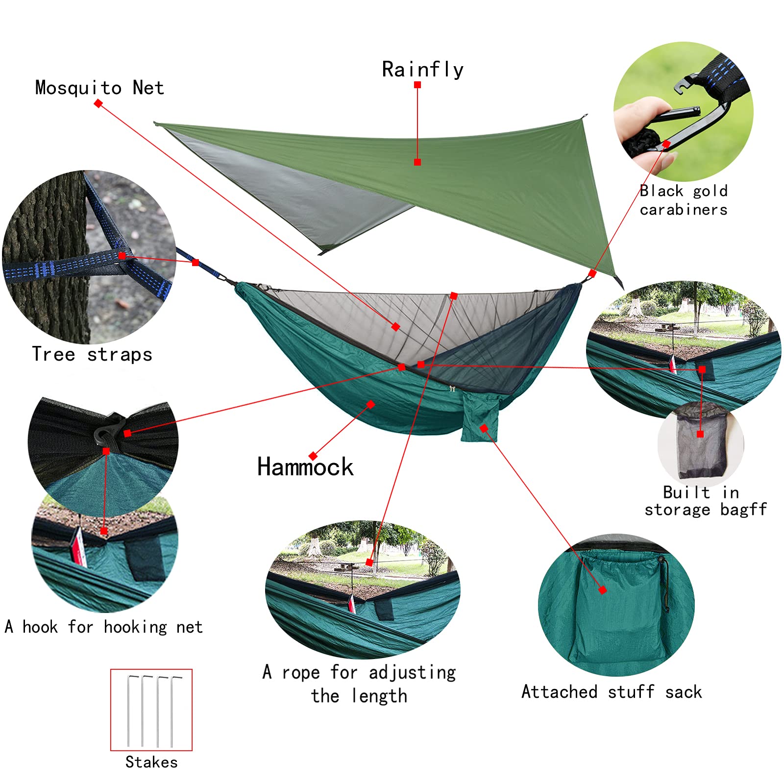Tragbares Camping-Hängematten-Set, Einzel-Doppel-Hängematte, Insektennetz, Schattenzelt, hochfeste Fallschirmtuch-Hängematte