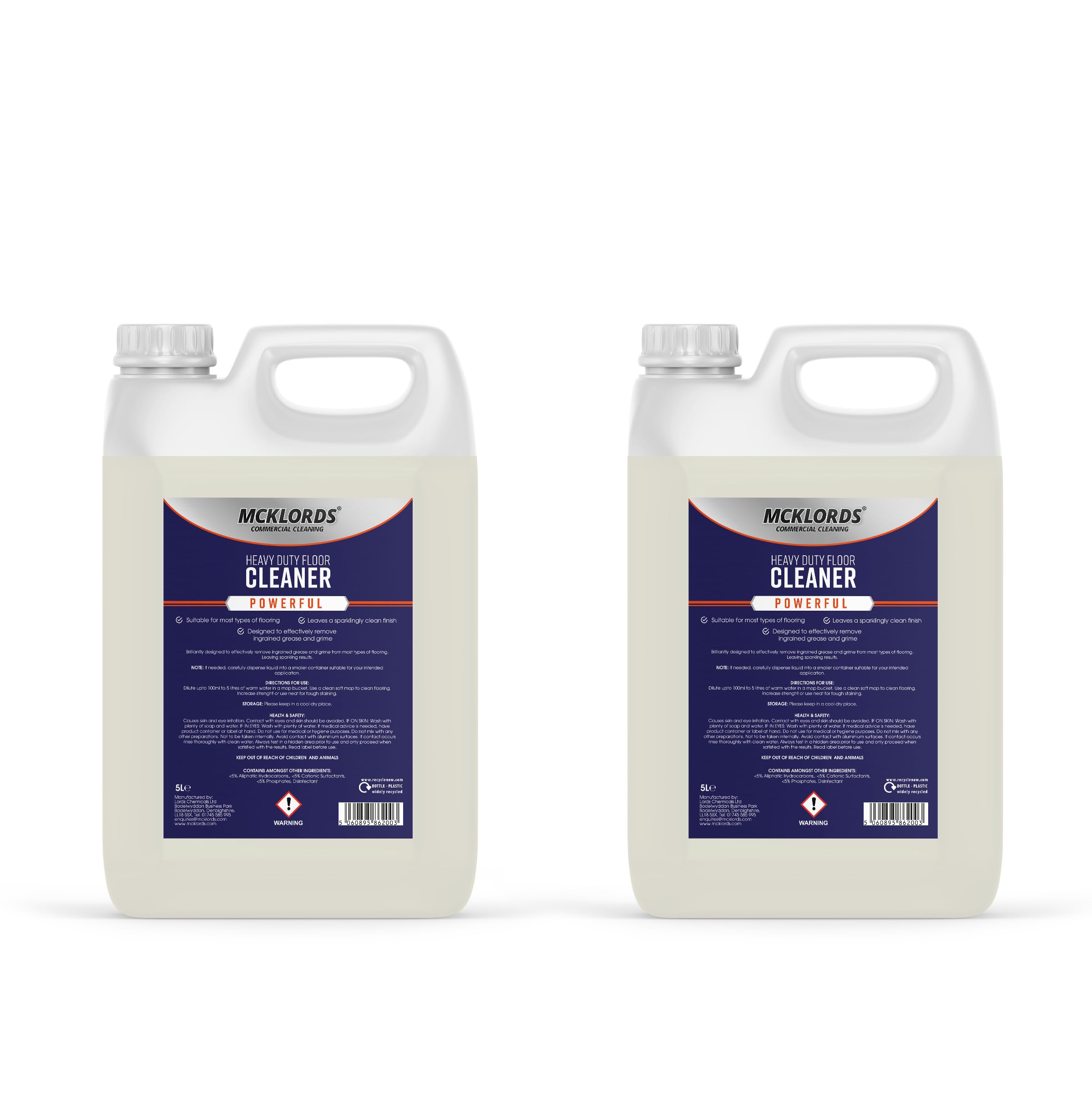 McKLords Heavy Duty Floor Cleaner, 10 Litre (2x5 Litre) Clear