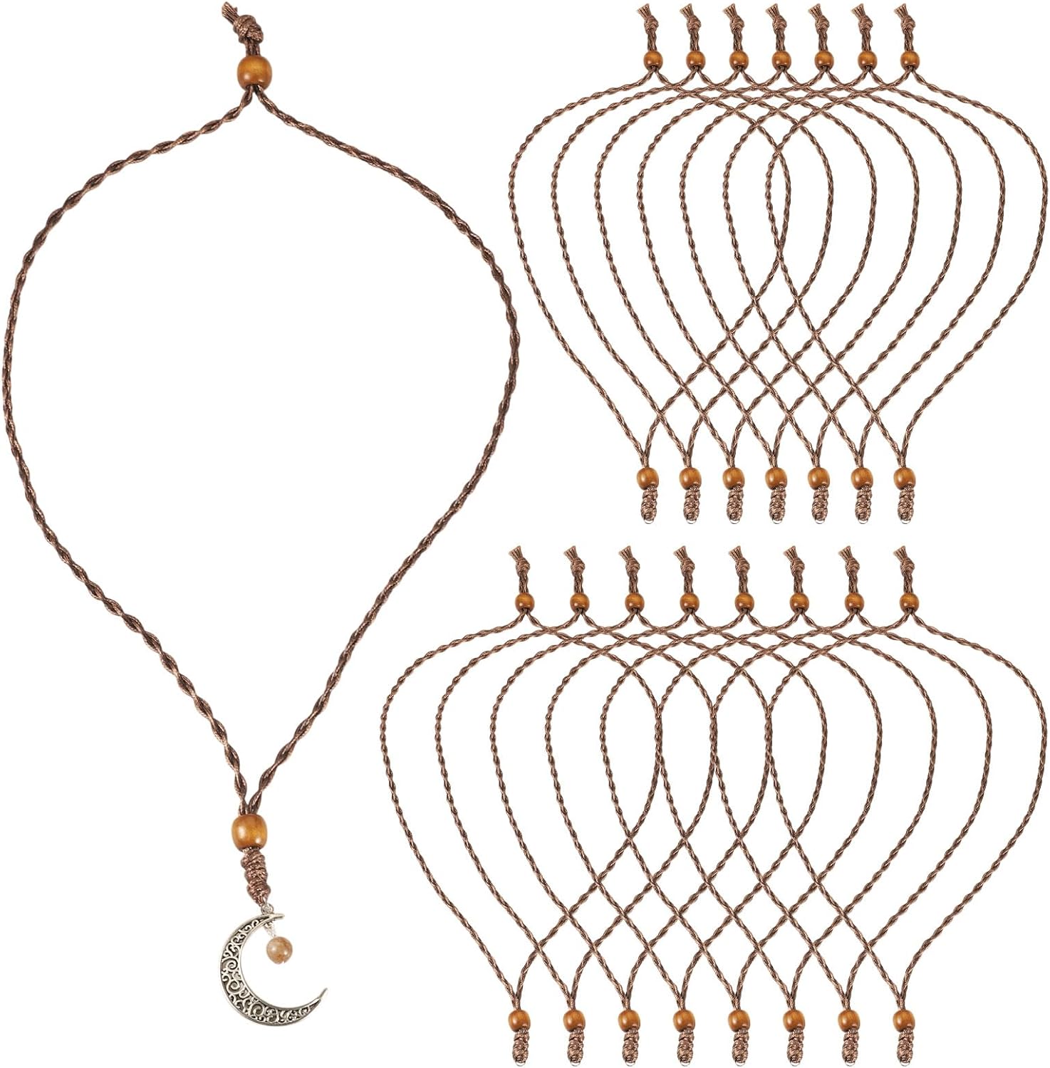 Beadthoven 15pcs Waxed Rope Necklace Cord for Men Women Adjustable Braided Cord Necklaces String Vintage Bohemian Rope Chain Choker with Metal Ring for Pendant Hanging Jewelry Making DIY Brown - Image 8