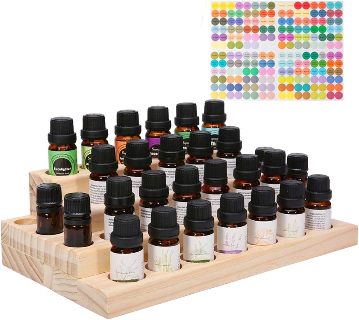 VolksRose 4-Tier Essential Oils Storage Rack, Wooden Essential Oils Nail Polish Display Holder Shelf, Cosmetic Perfume Essential Oil Organizer Stand - 30 Slots for (5ml 10ml 15ml 20ml) Bottles