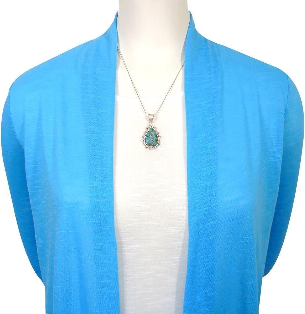 Turquoise Pendant Necklace in Sterling Silver 925 & Genuine Copper-Infused Matrix Turquoise (Select Style) - Image 4