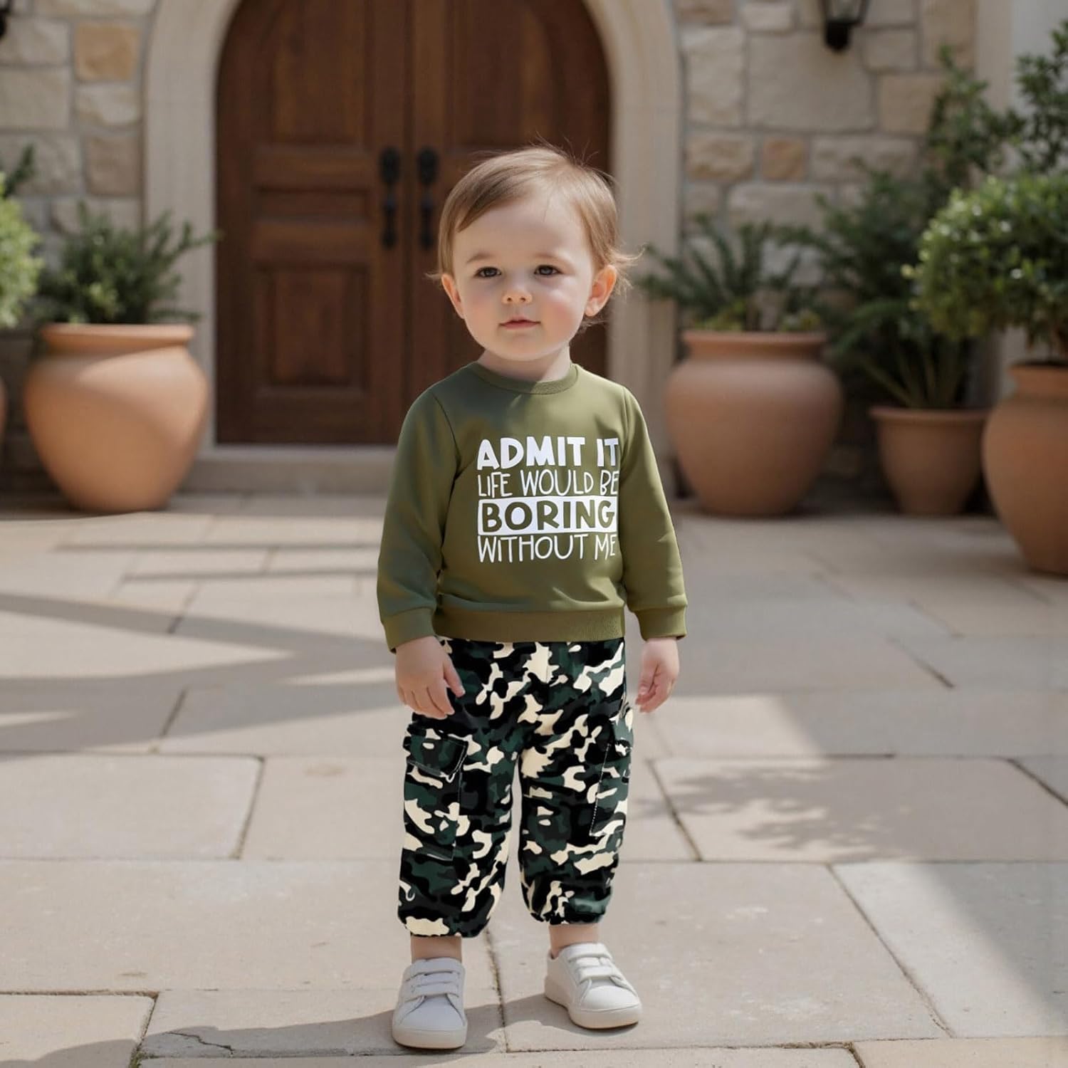 wdehow Toddler Kids Baby Boy Fall Outfits 1T 2T 3T 4T 5T Letter Print Long Sleeve Tops Camouflage Pants Winter Clothes Sets - Image 3