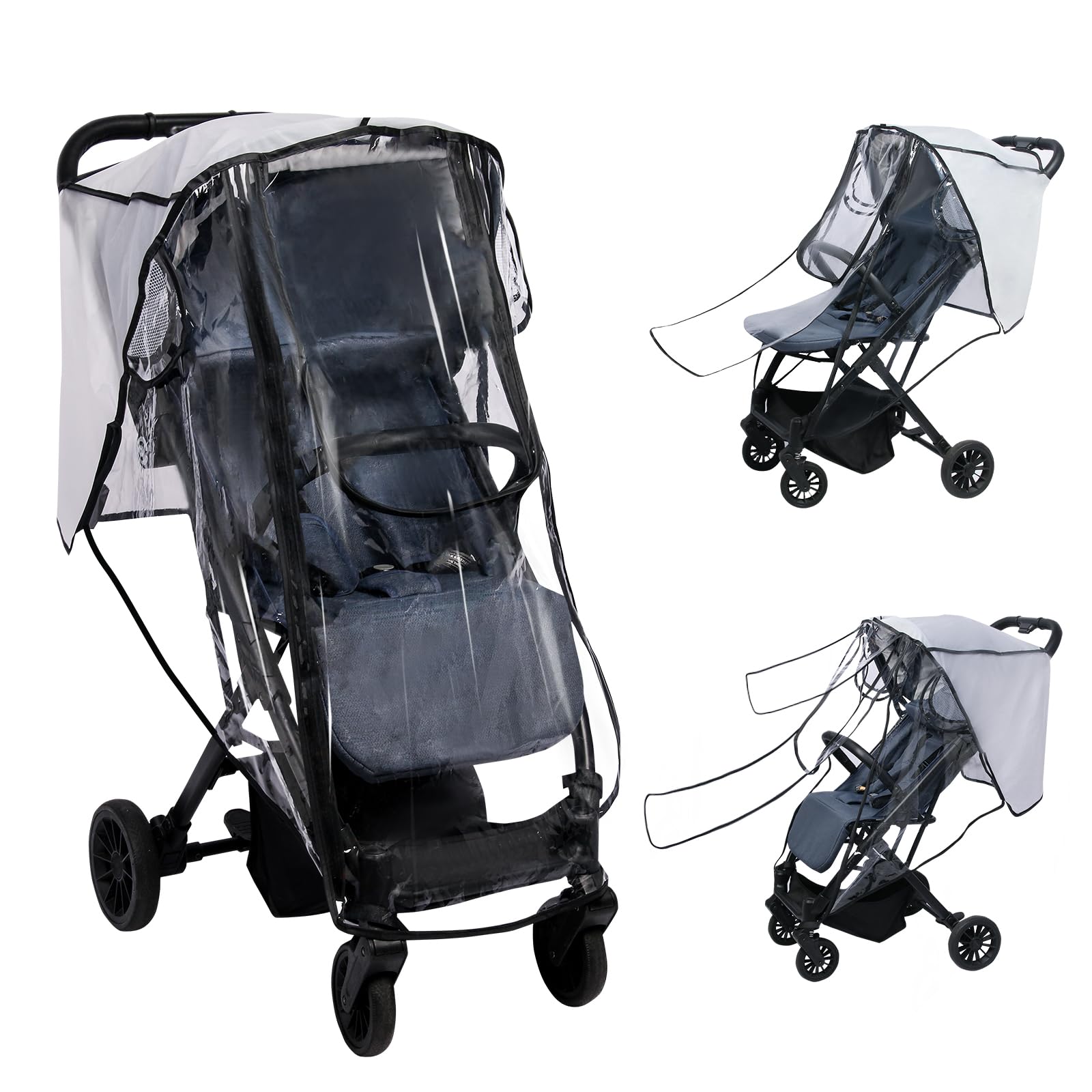 Universal Rain Cover for Pushchair Pram Rain Cover for Stroller Buggy Baby Travel Weather Shield with Two-Way Zipper Open on Front