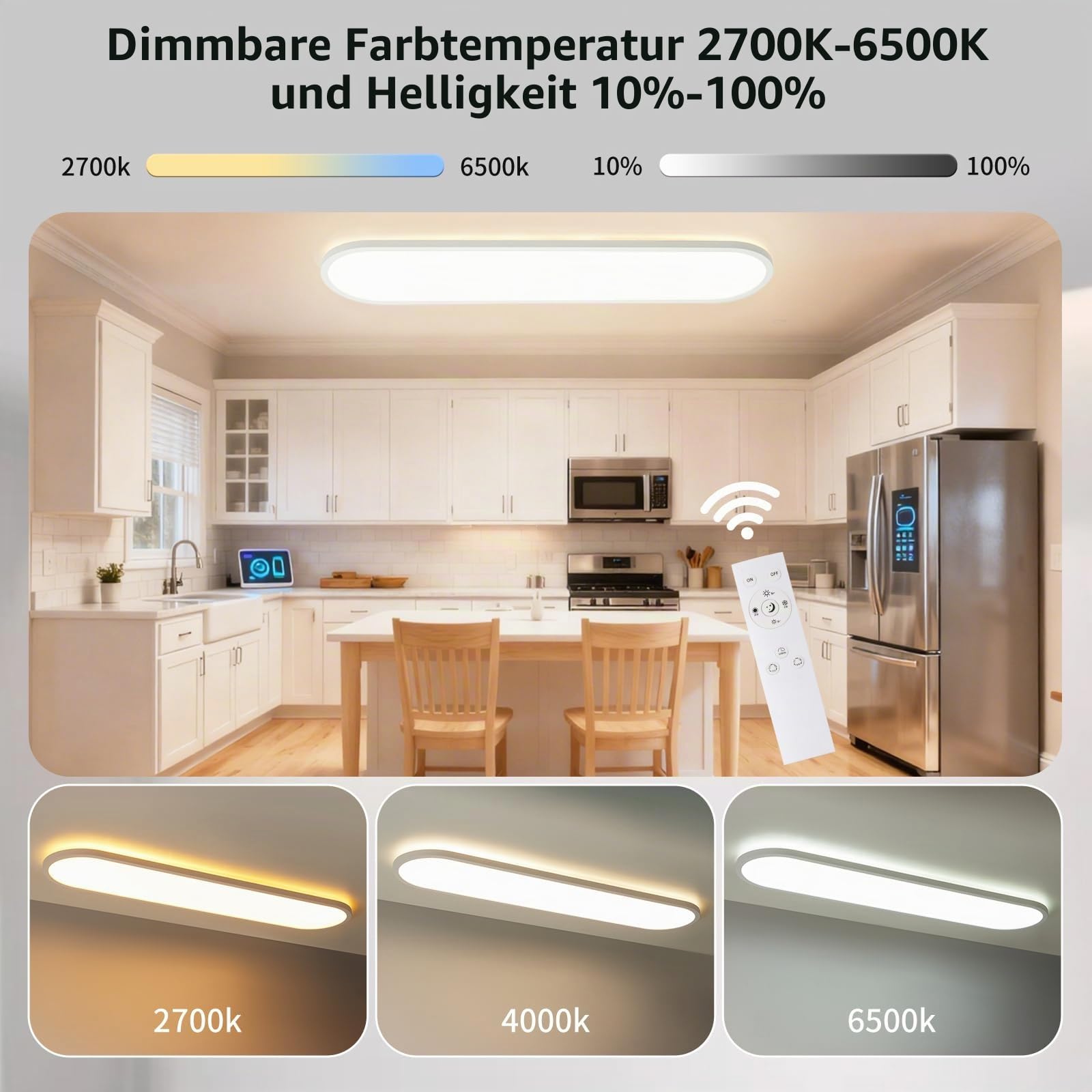 LEZOE LED Deckenleuchte dimmbar mit Fernbedienung, 36W 4500LM 2700K-6500K Deckenlampe LED Mit Speicherfunktion, Bürodeckenleuchten Panel für Wohnzimmer Schlafzimmer Küche Heimbüro Oval 80x20x2.9cm