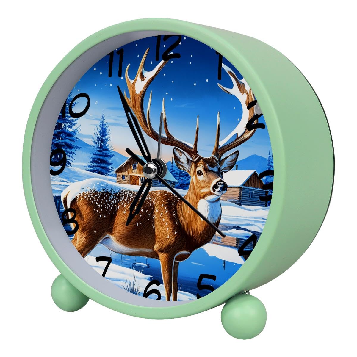 Luoweisi Analog Alarm Clock Winter Forest Deer, Silent Non-Ticking with Night Light, Battery Operated, Round Desk Alarm Clock for Office, Bedroom, Elderly, Adults, Children, Student Gifts