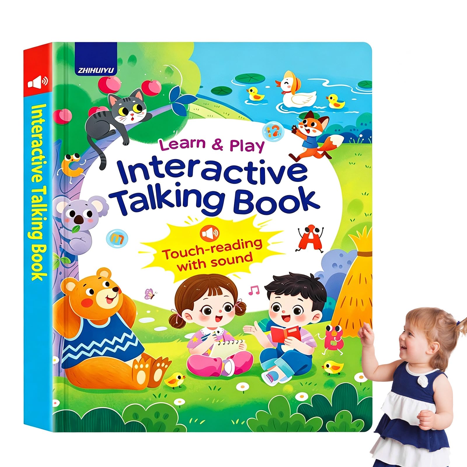 Interactive Talking Book, Rechargeable English Sound Book with Interactive Learning, Educational Reading Toy for Toddlers and Preschoolers，A