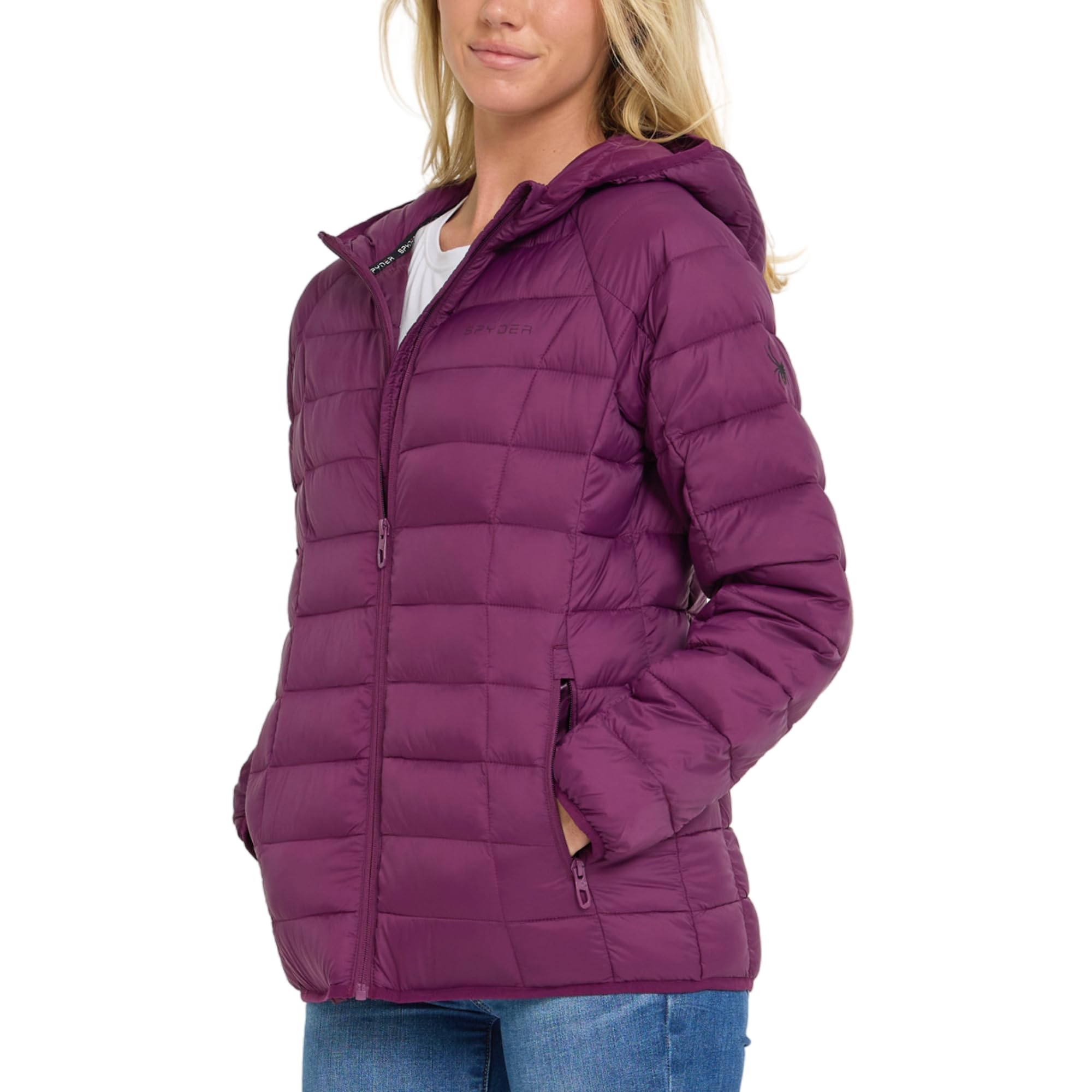Spyder Packable Puffer Jacket Womens with Hood, Lightweight Full Zip Winter Quilted Womens Puffer Coat